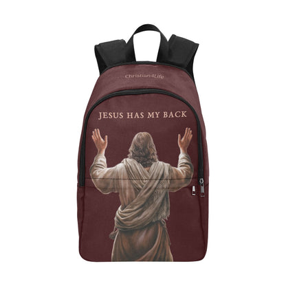 "Jesus Has My Back" Graphic design Christian Backpack (Choose Brown Shade)