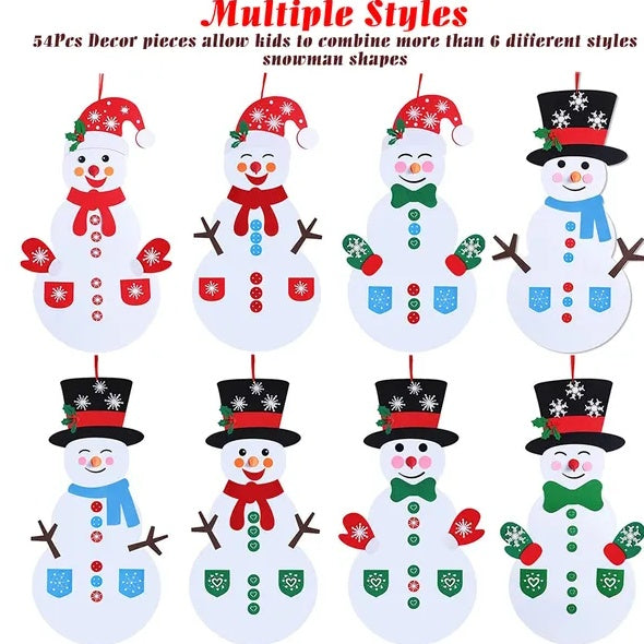 Felt Christmas Big Snowman 54pc Set, DIY Felt Christmas Hanging Decorations Home Decor Christian4Life