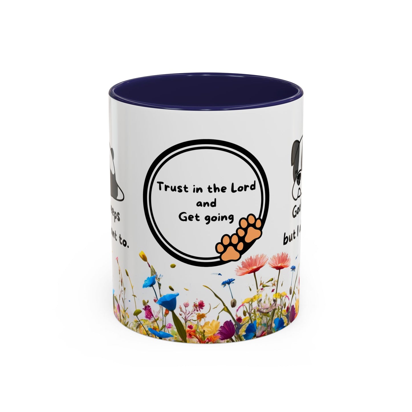 Christian  11oz and 15oz Accent Coffee Mug "God never sleeps" (with flowers)