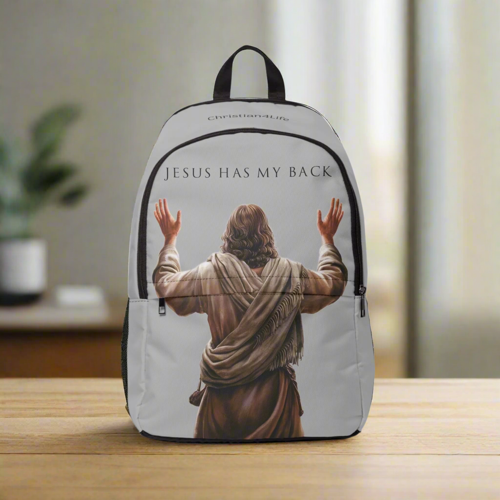 "Jesus Has My Back" Graphic design Christian Backpack (light grey) Bags Christian4Life