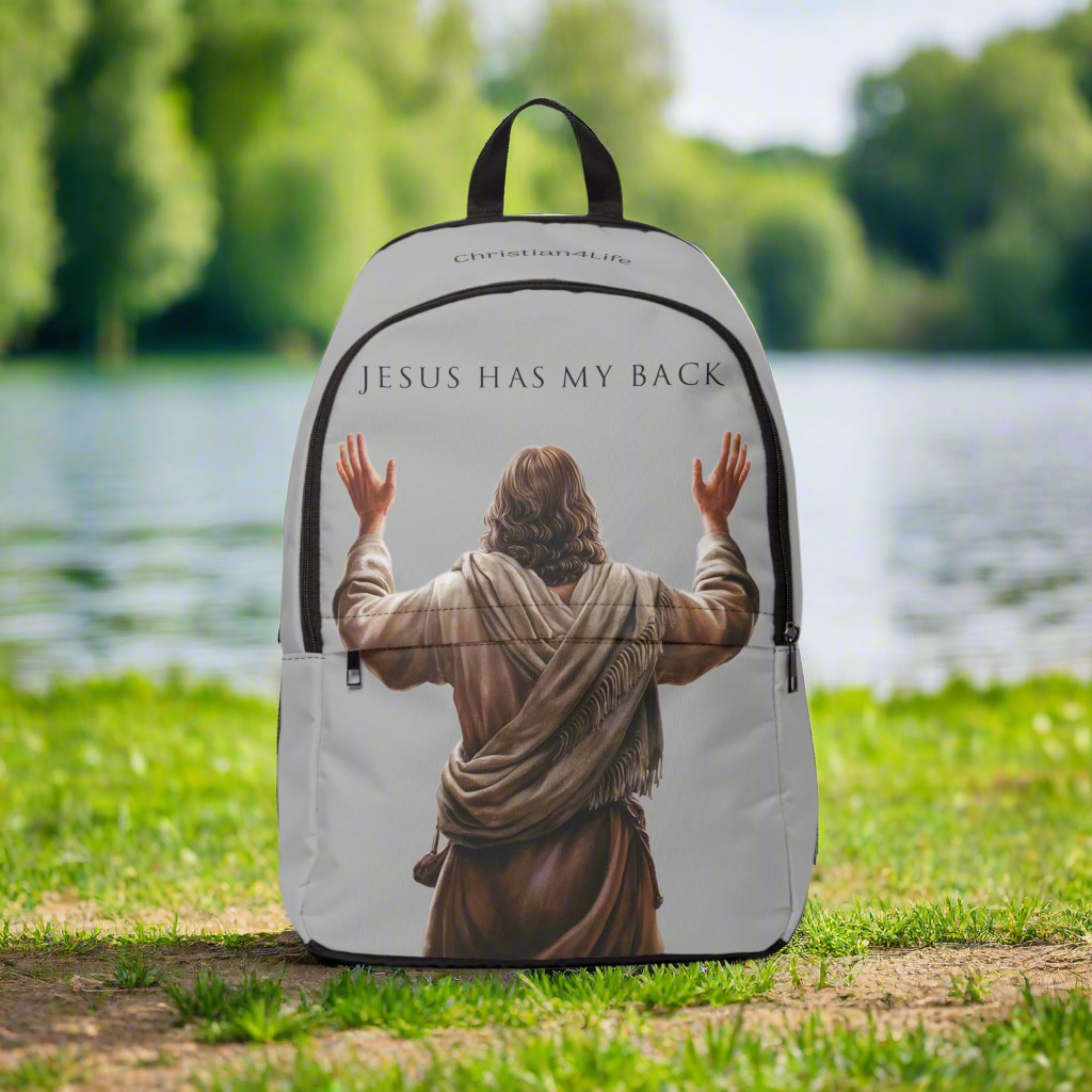 "Jesus Has My Back" Graphic design Christian Backpack (light grey) Bags Christian4Life