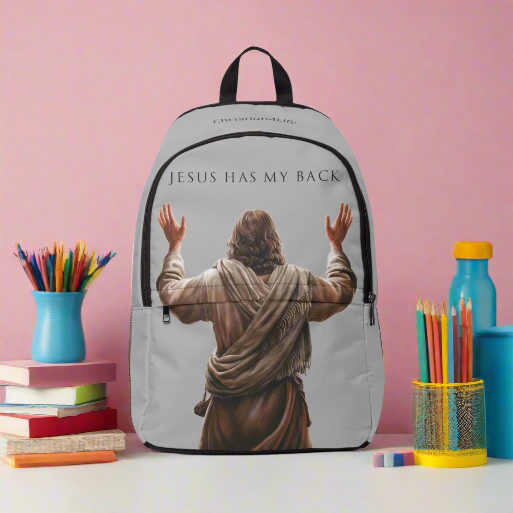 "Jesus Has My Back" Graphic design Christian Backpack (light grey) Bags Christian4Life