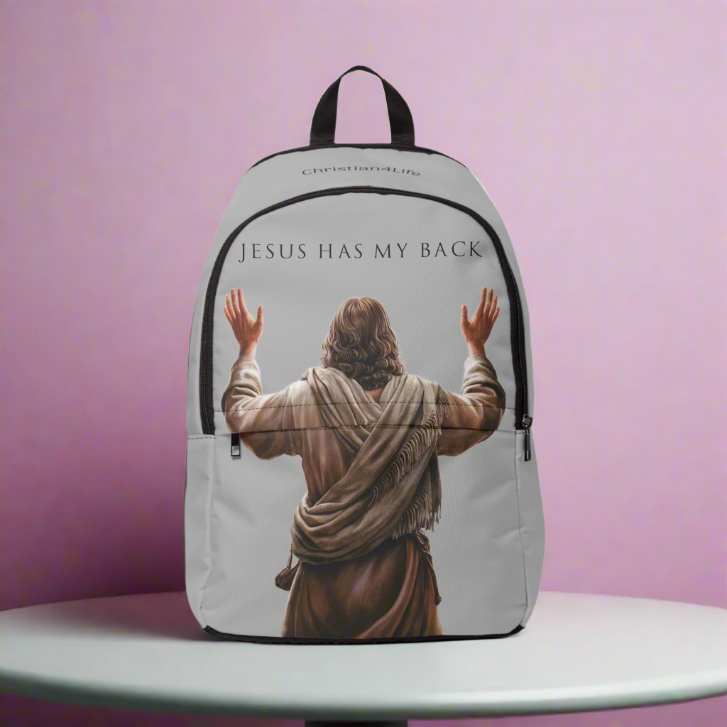 "Jesus Has My Back" Graphic design Christian Backpack (light grey) Bags Christian4Life