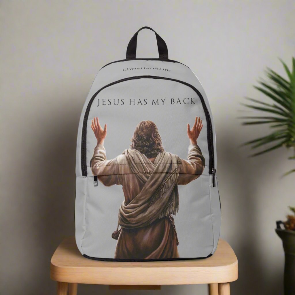 "Jesus Has My Back" Graphic design Christian Backpack (light grey) Bags Christian4Life