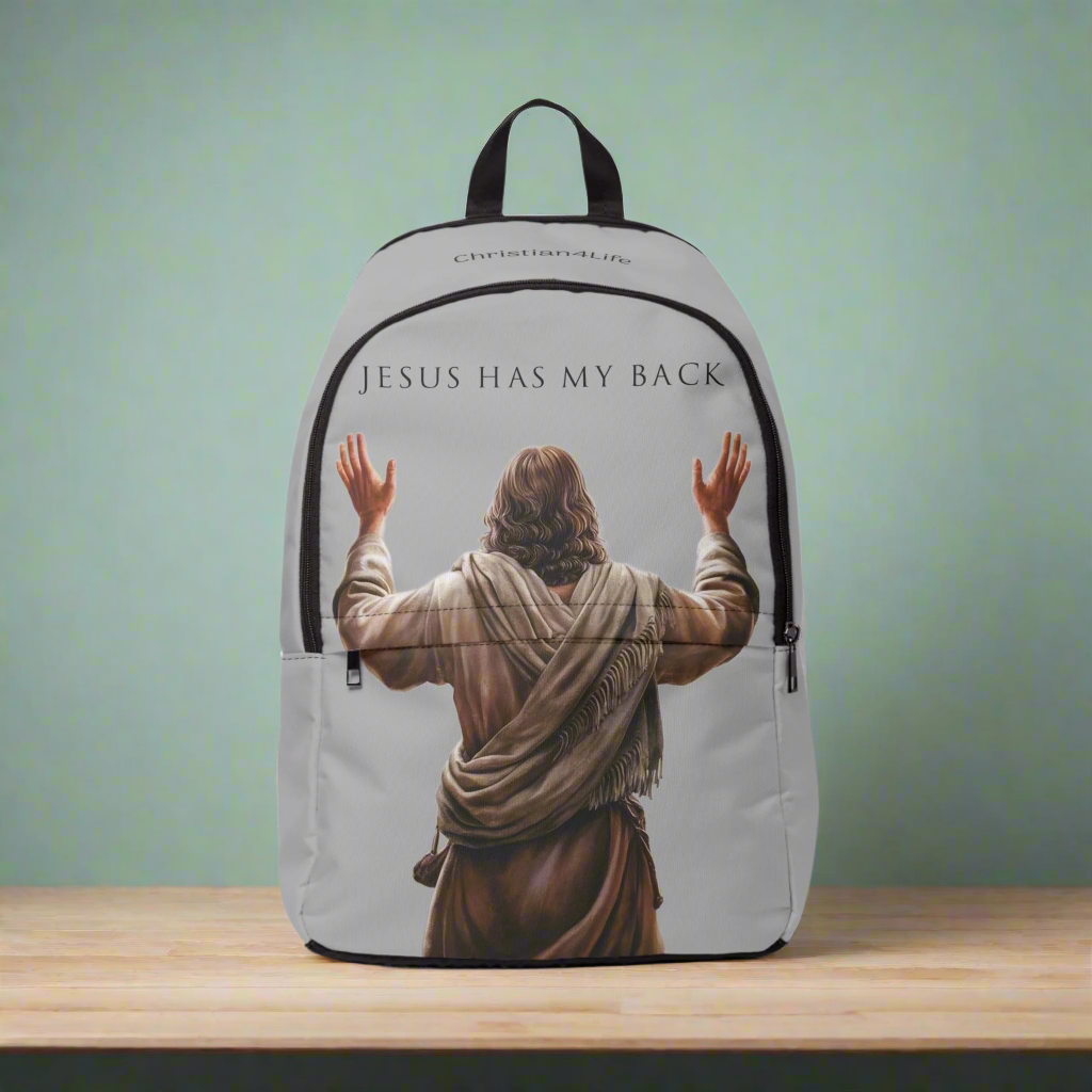 "Jesus Has My Back" Graphic design Christian Backpack (light grey) Bags Christian4Life