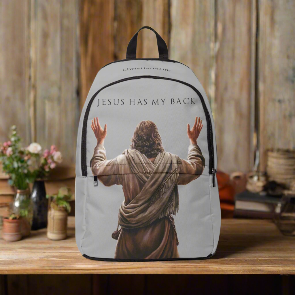 "Jesus Has My Back" Graphic design Christian Backpack (light grey) Bags Christian4Life