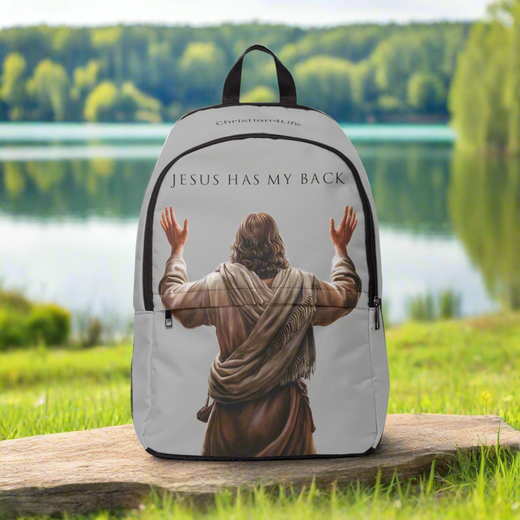 "Jesus Has My Back" Graphic design Christian Backpack (light grey) Bags Christian4Life