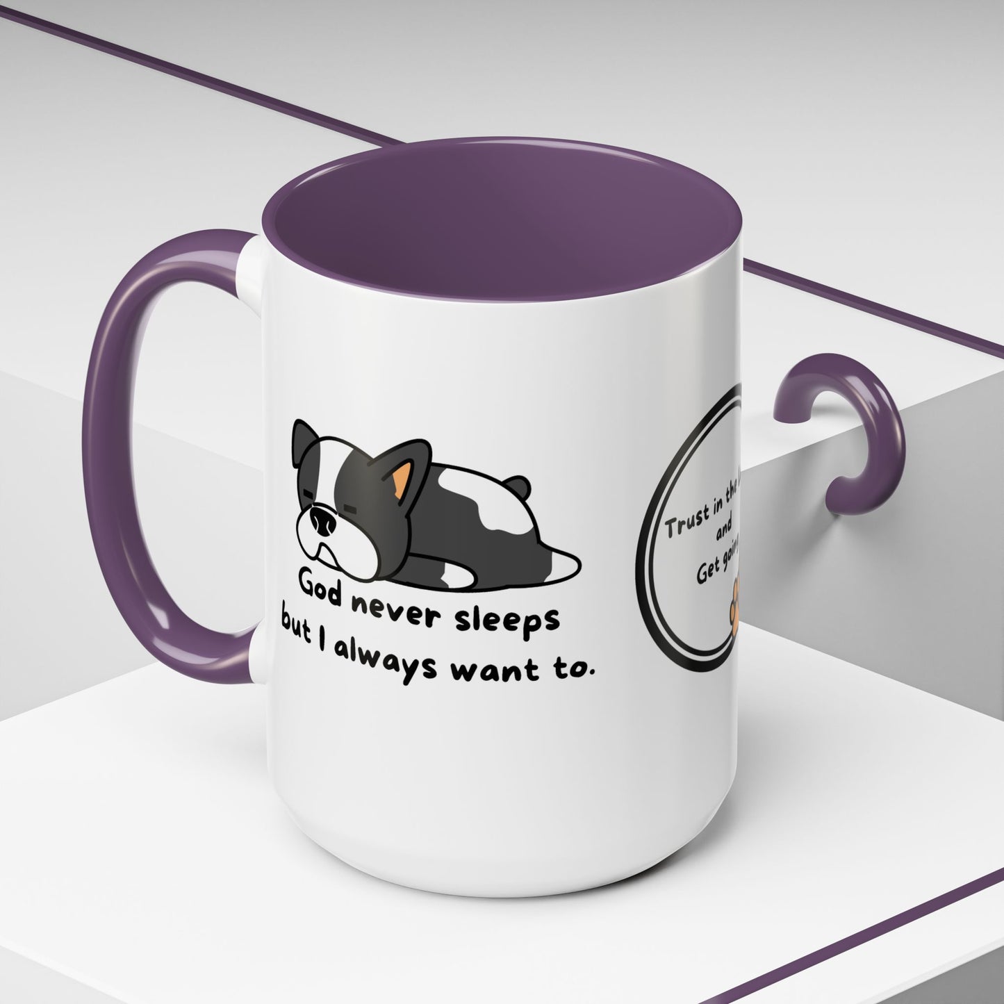 Christian "God never sleeps" 11 oz and 15oz Accent Mug, multiple colors, Christian Mug