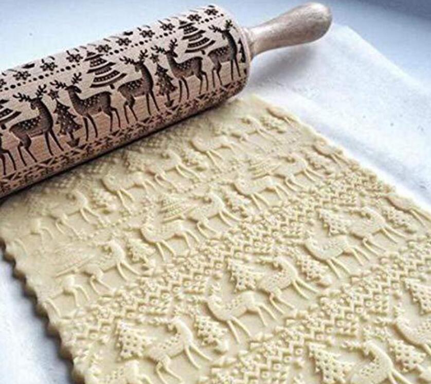 Rolling Pin with Reindeer Christmas Embossing - 13 inch Accessories Christian4Life