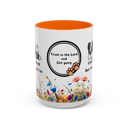 Christian  11oz and 15oz Accent Coffee Mug "God never sleeps" (with flowers)