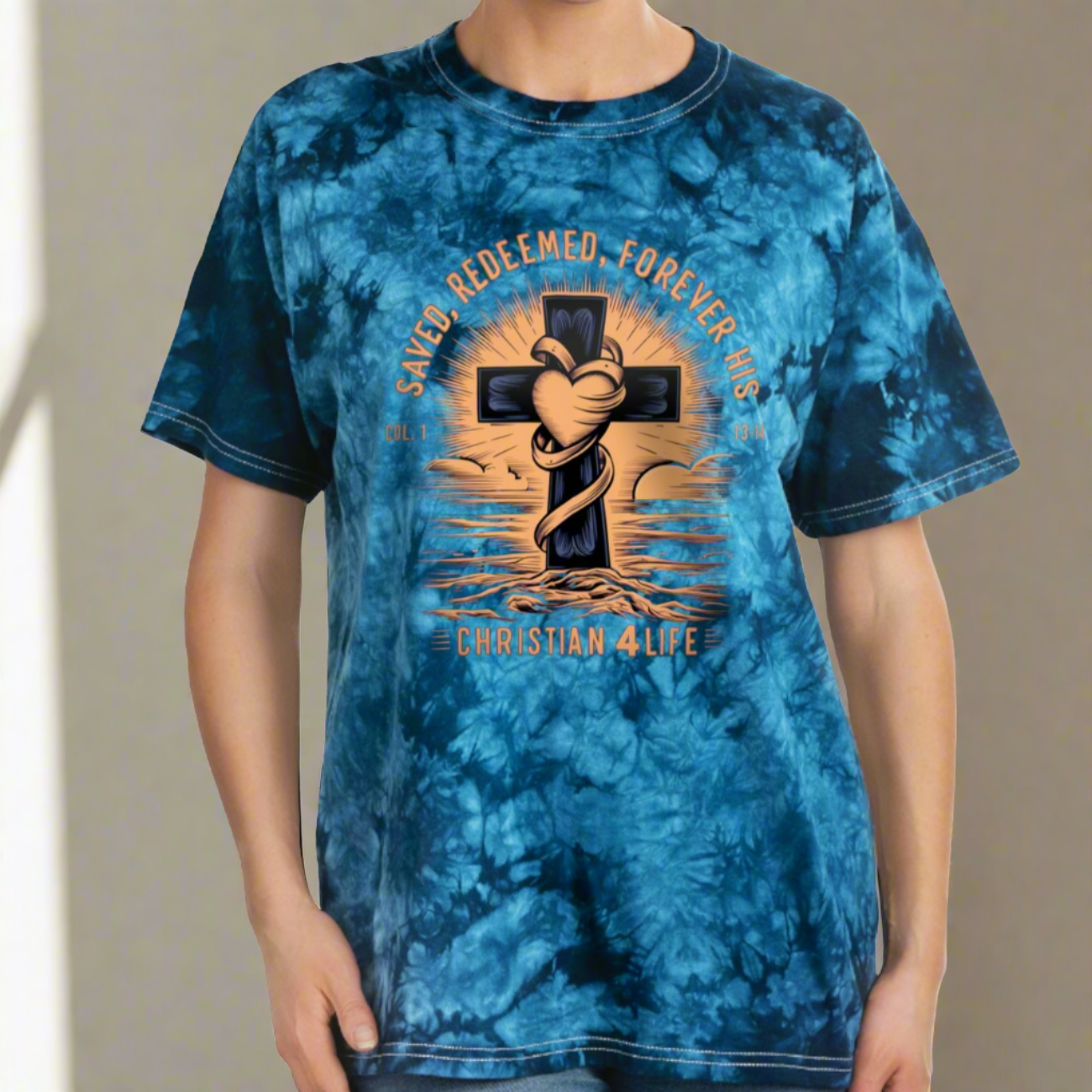 Unisex "Saved, Redeemed, Forever His" Christian Tie-Dye style T-shirt T-Shirt Christian4Life