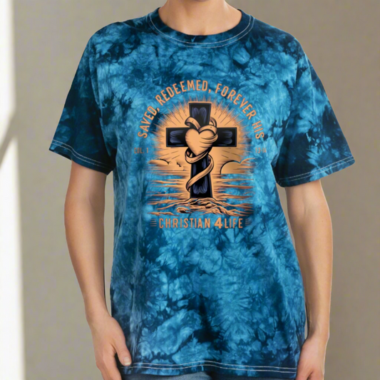 Unisex "Saved, Redeemed, Forever His" Christian Tie-Dye style T-shirt