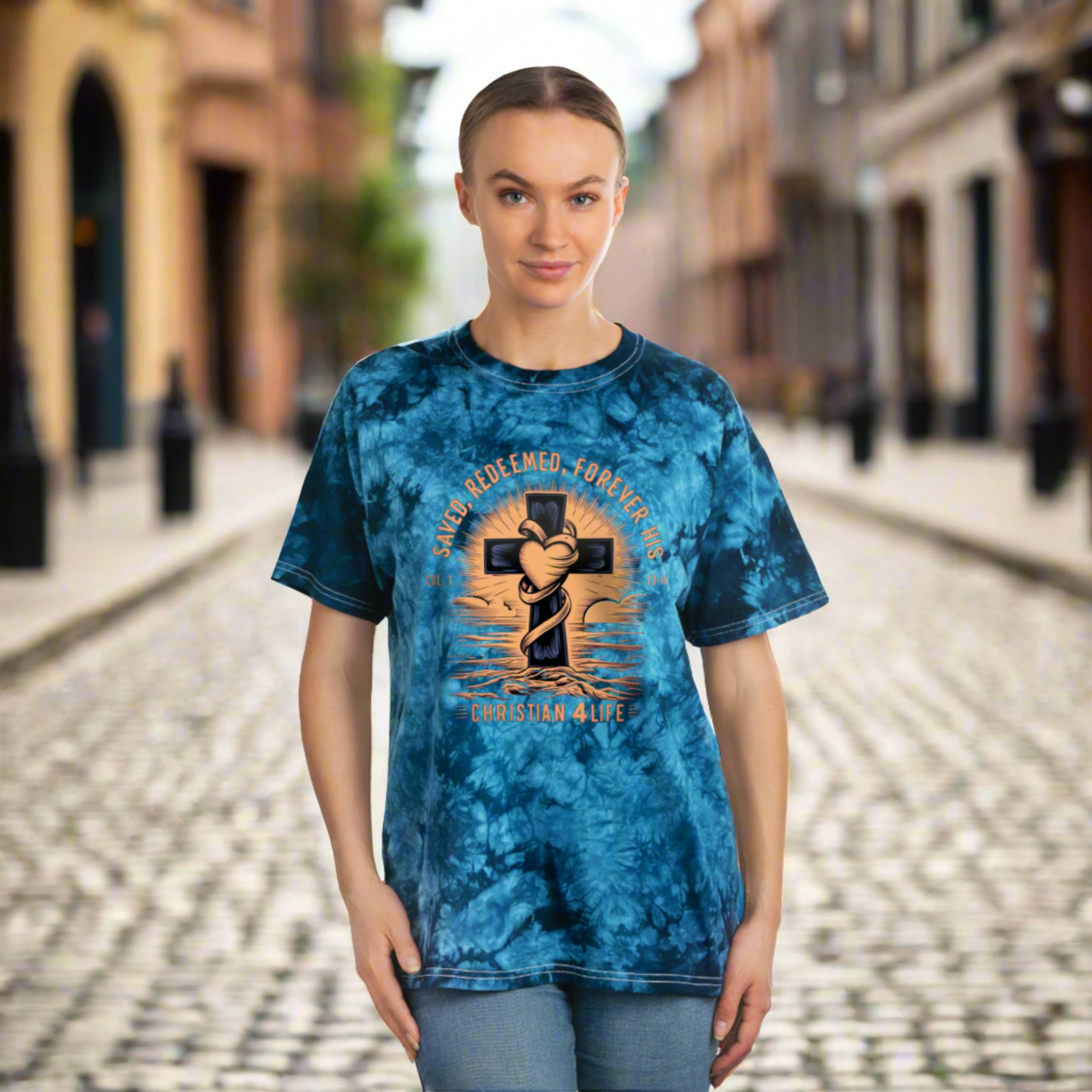 Unisex "Saved, Redeemed, Forever His" Christian Tie-Dye style T-shirt T-Shirt Christian4Life