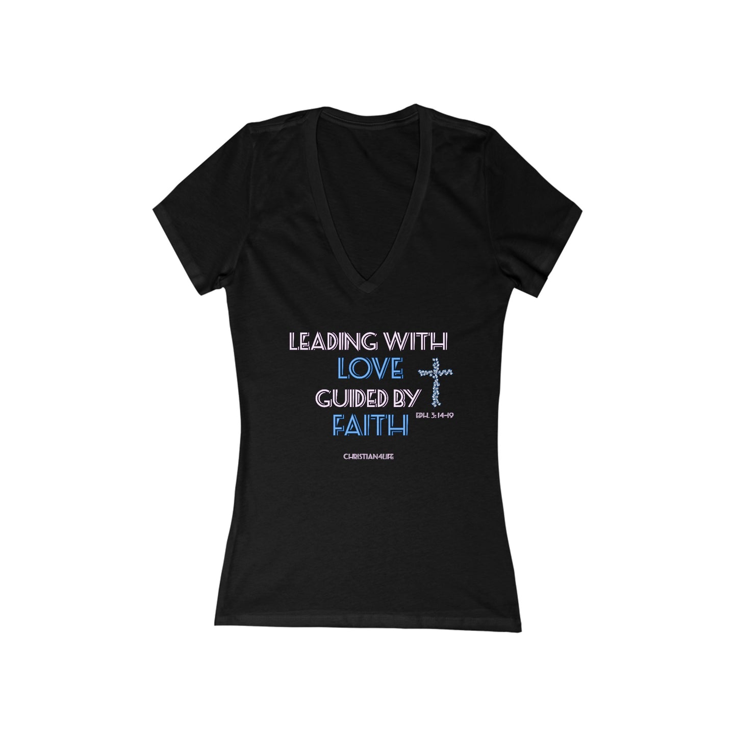 Leading with Love-Women's Jersey Short Sleeve Deep V-Neck Tee