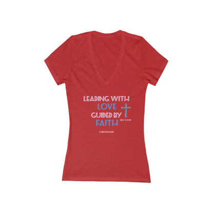 Leading with Love-Women's Jersey Short Sleeve Deep V-Neck Tee