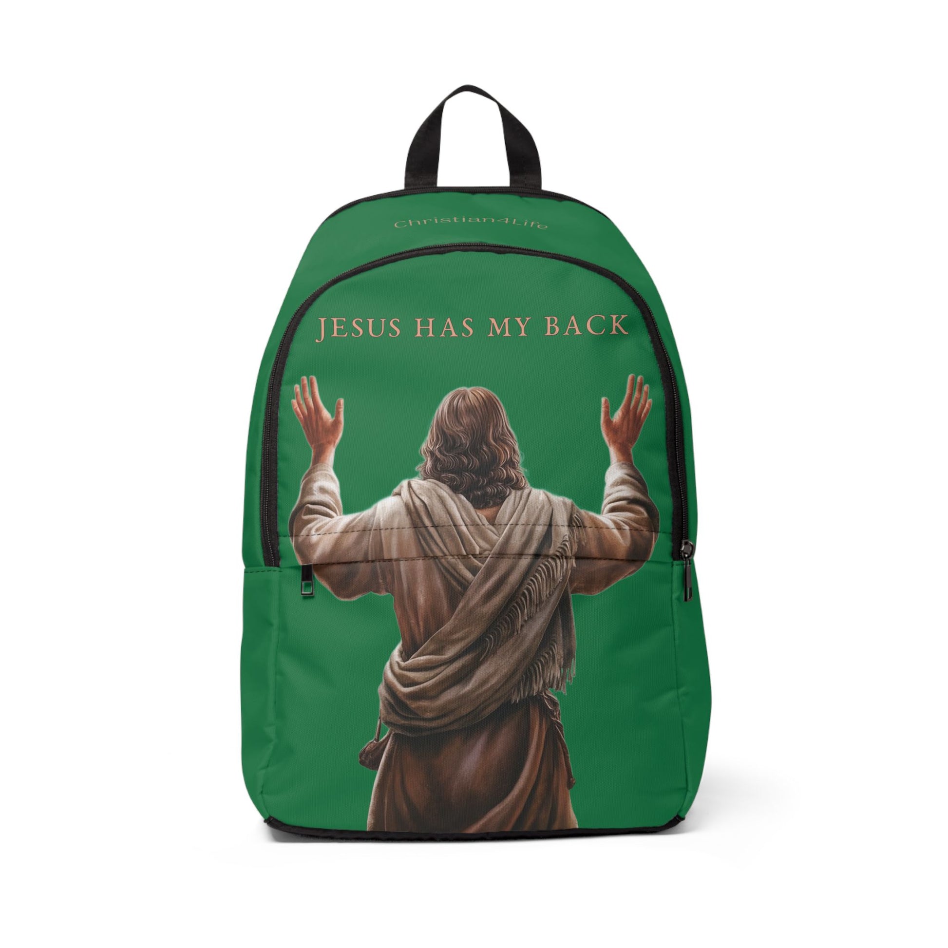 "Jesus Has My Back" design Christian Backpack (dark green) Bags Christian4Life