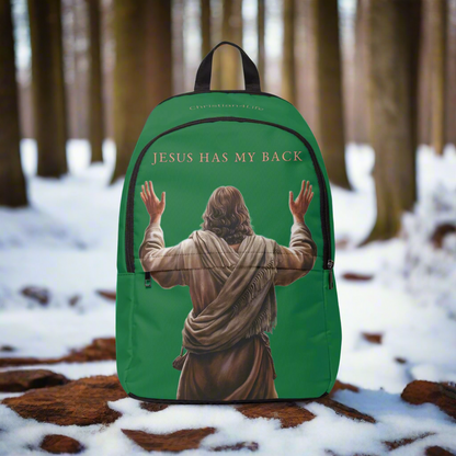 "Jesus Has My Back" design Christian Backpack (dark green) Bags Christian4Life