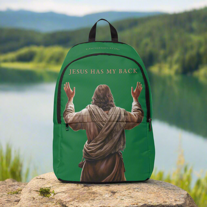 "Jesus Has My Back" design Christian Backpack (dark green) Bags Christian4Life