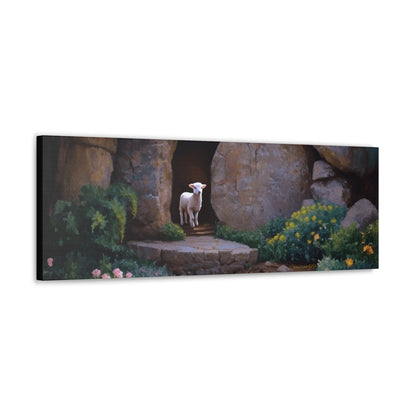 He is Risen, Tomb and Lamb Christian Wall Art Canvas, Easter (multiple sizes)