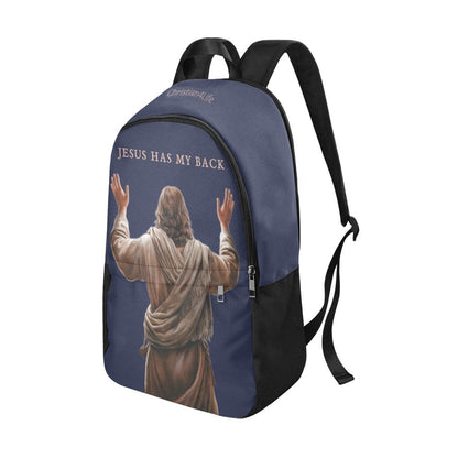 "Jesus Has My Back" Christian Backpack-Black Side Accent (Choose Green or Blue shades)