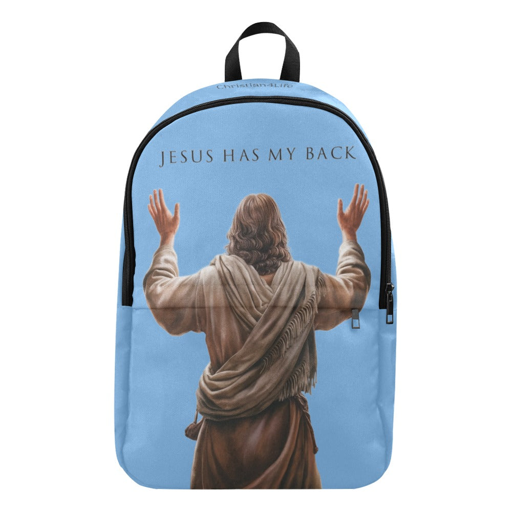 "Jesus Has My Back" design Christian Backpack (Choose Blue Shade)