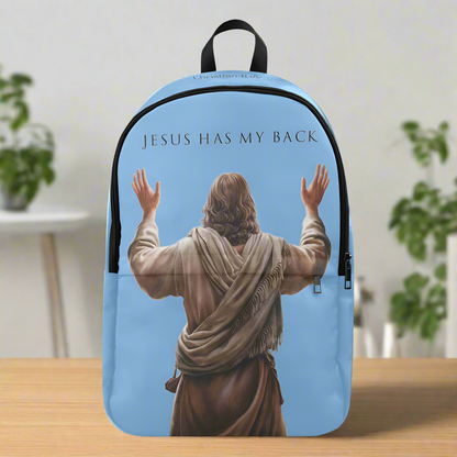"Jesus Has My Back" design Christian Backpack (Choose Blue Shade)
