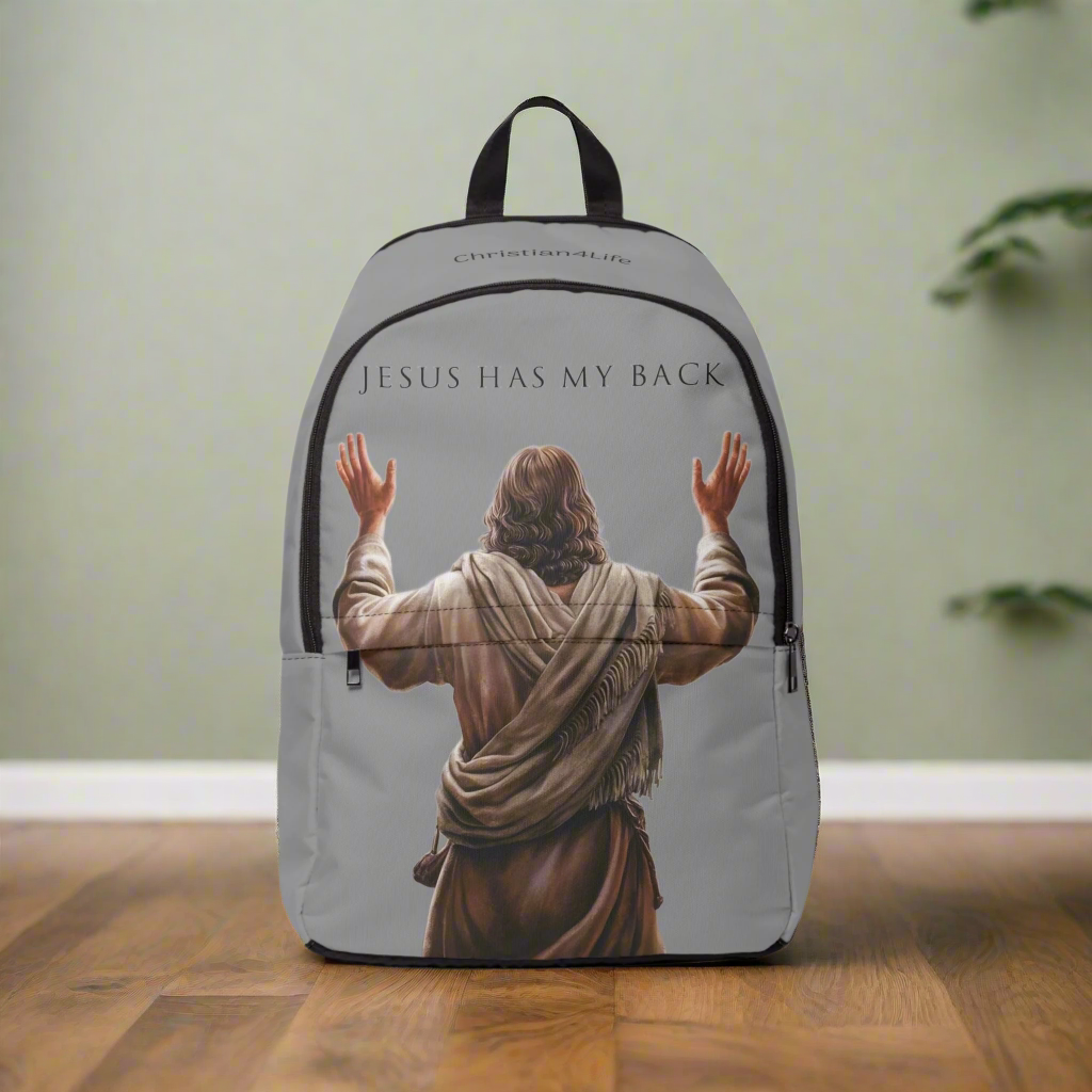 "Jesus Has My Back" Graphic design Christian Backpack (grey) Bags Christian4Life