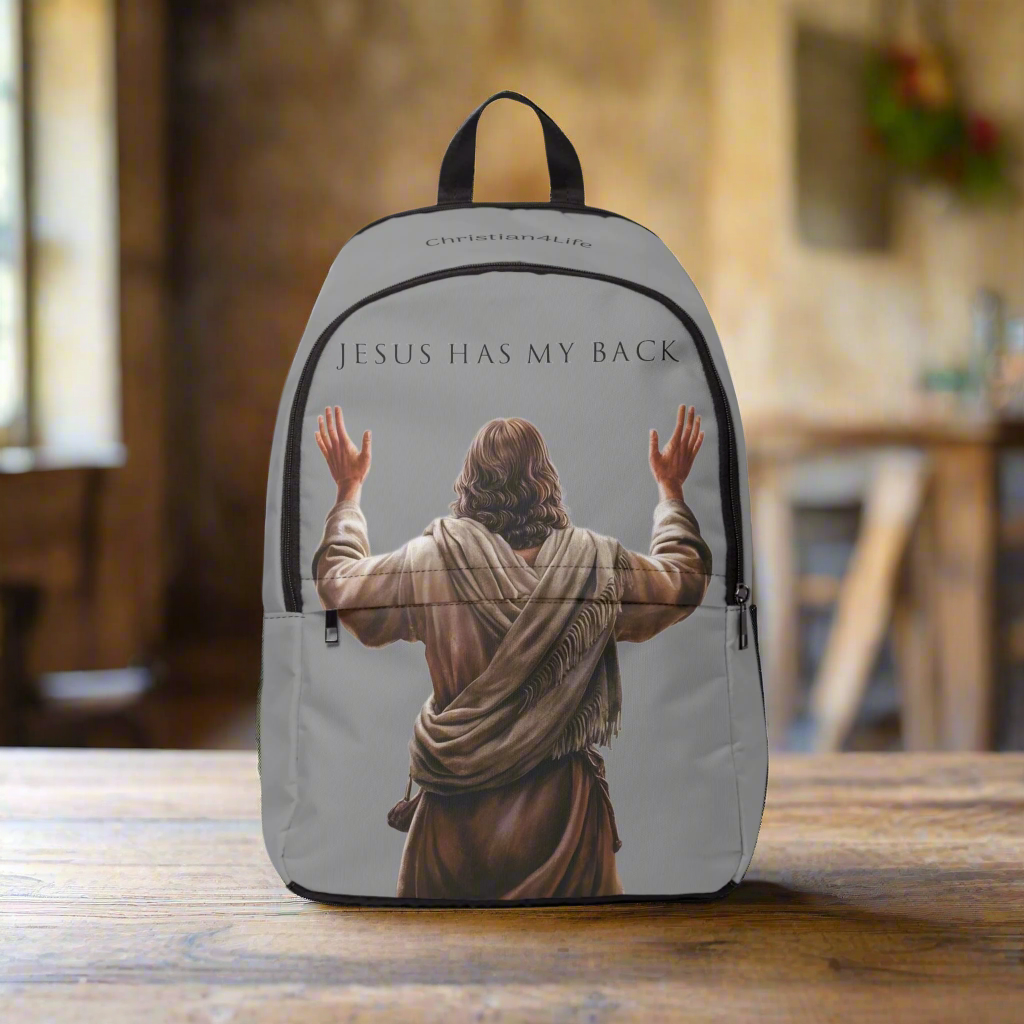 "Jesus Has My Back" Graphic design Christian Backpack (grey) Bags Christian4Life