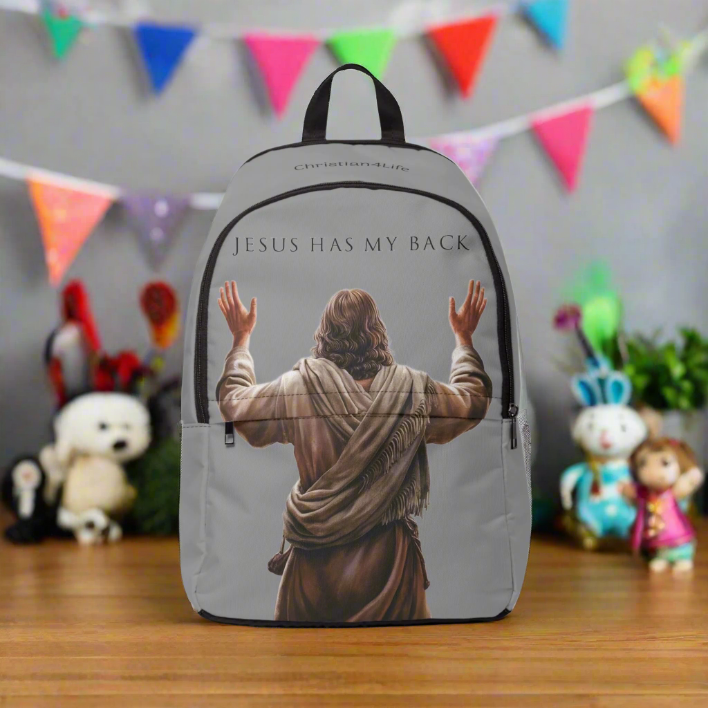 "Jesus Has My Back" Graphic design Christian Backpack (grey) Bags Christian4Life