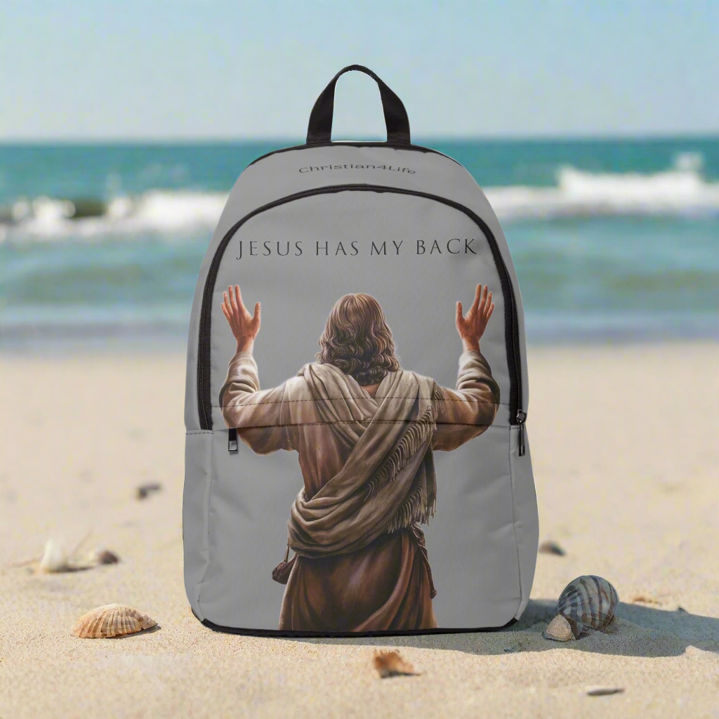 "Jesus Has My Back" Graphic design Christian Backpack (grey) Bags Christian4Life