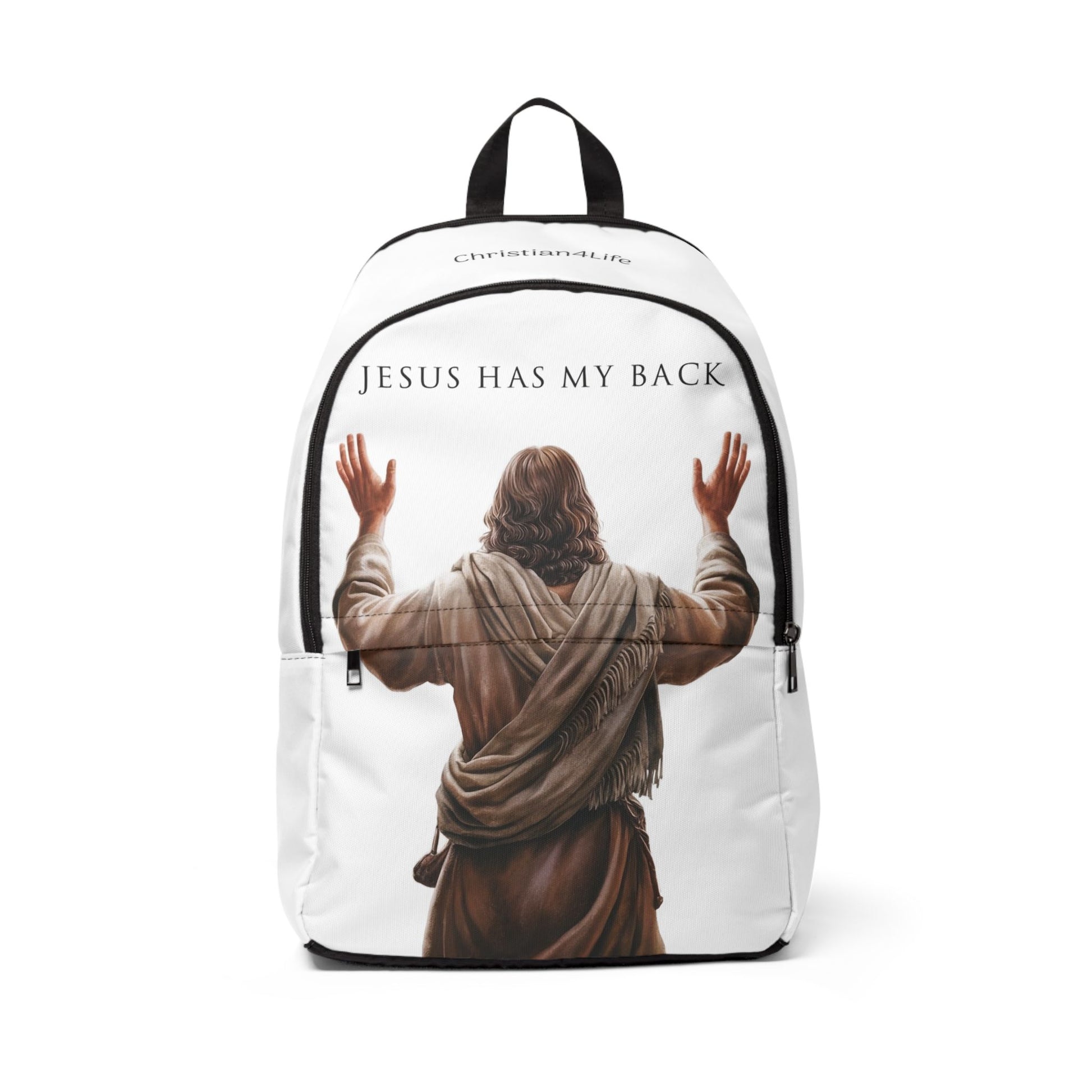 "Jesus Has My Back" Graphic design Christian Backpack (white) Bags Christian4Life