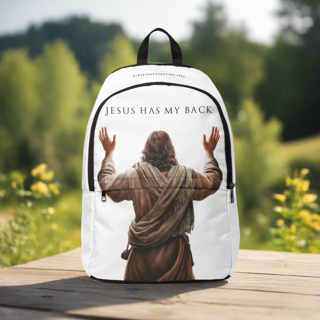 "Jesus Has My Back" Graphic design Christian Backpack (white) Bags Christian4Life