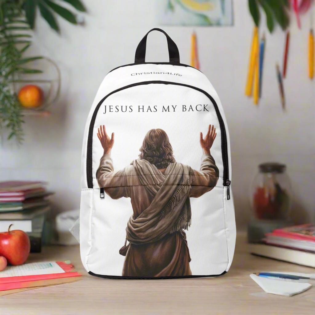 โJesus Has My Backโ Graphic design Christian Backpack (white) - One size - Bags