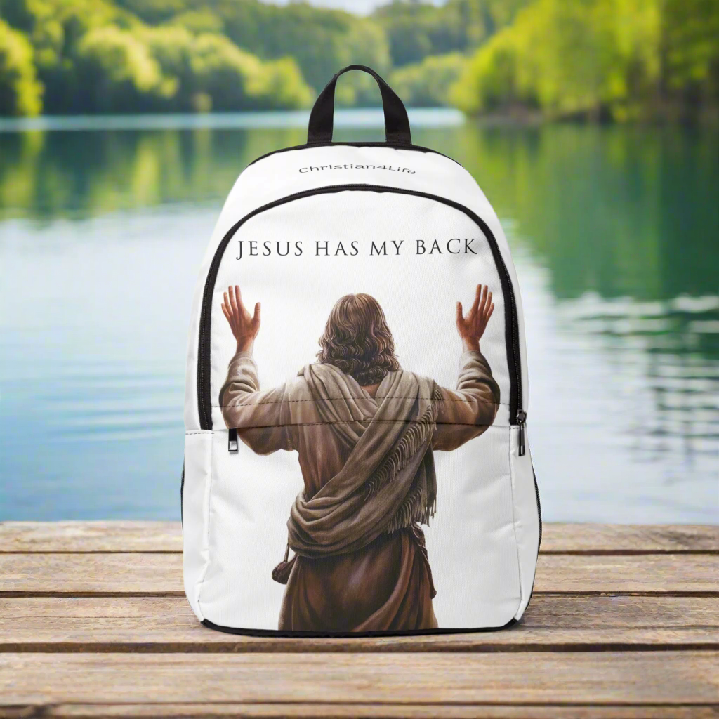 "Jesus Has My Back" Graphic design Christian Backpack (white) Bags Christian4Life