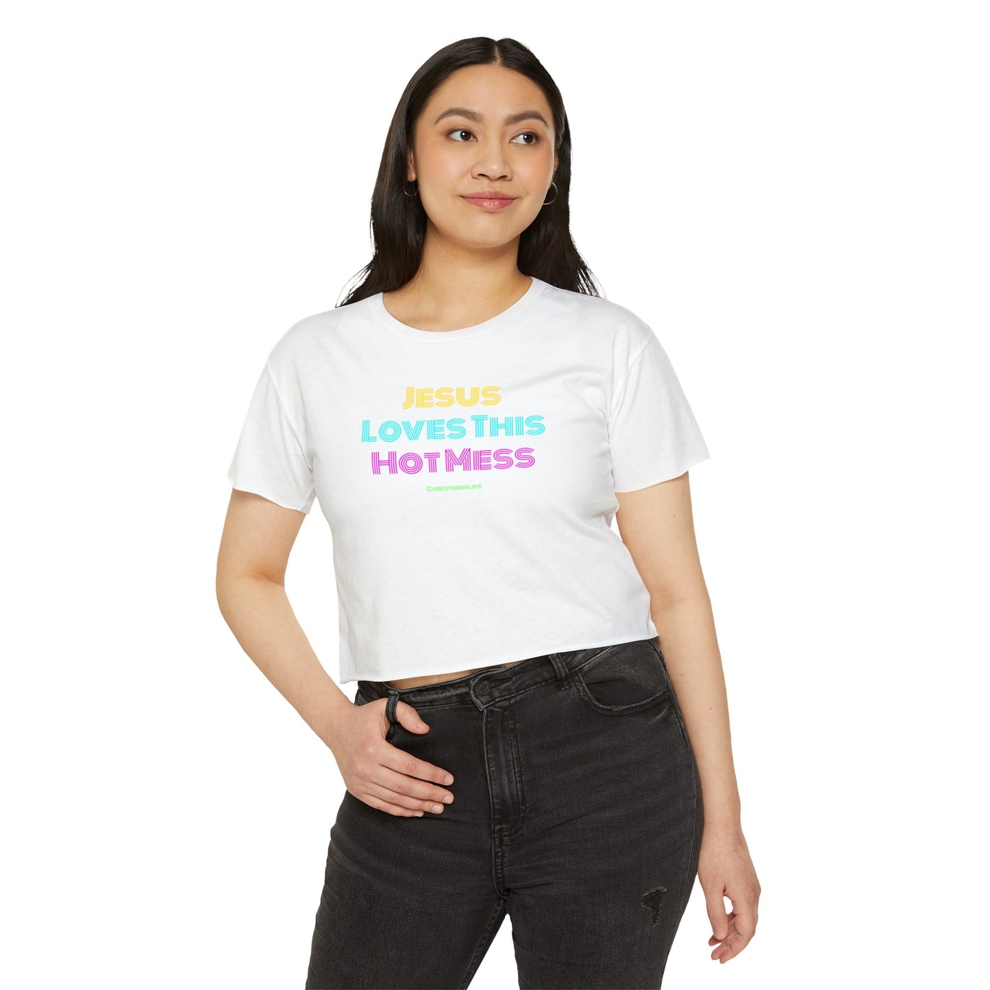 Jesus Loves this Hot Mess -Women's Festival Crop Top T-Shirt Christian4Life