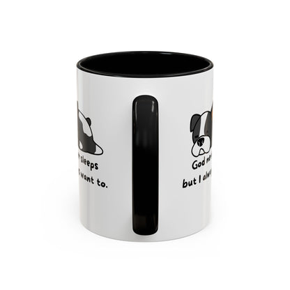 Christian "God never sleeps" 11 oz and 15oz Accent Mug, multiple colors, Christian Mug