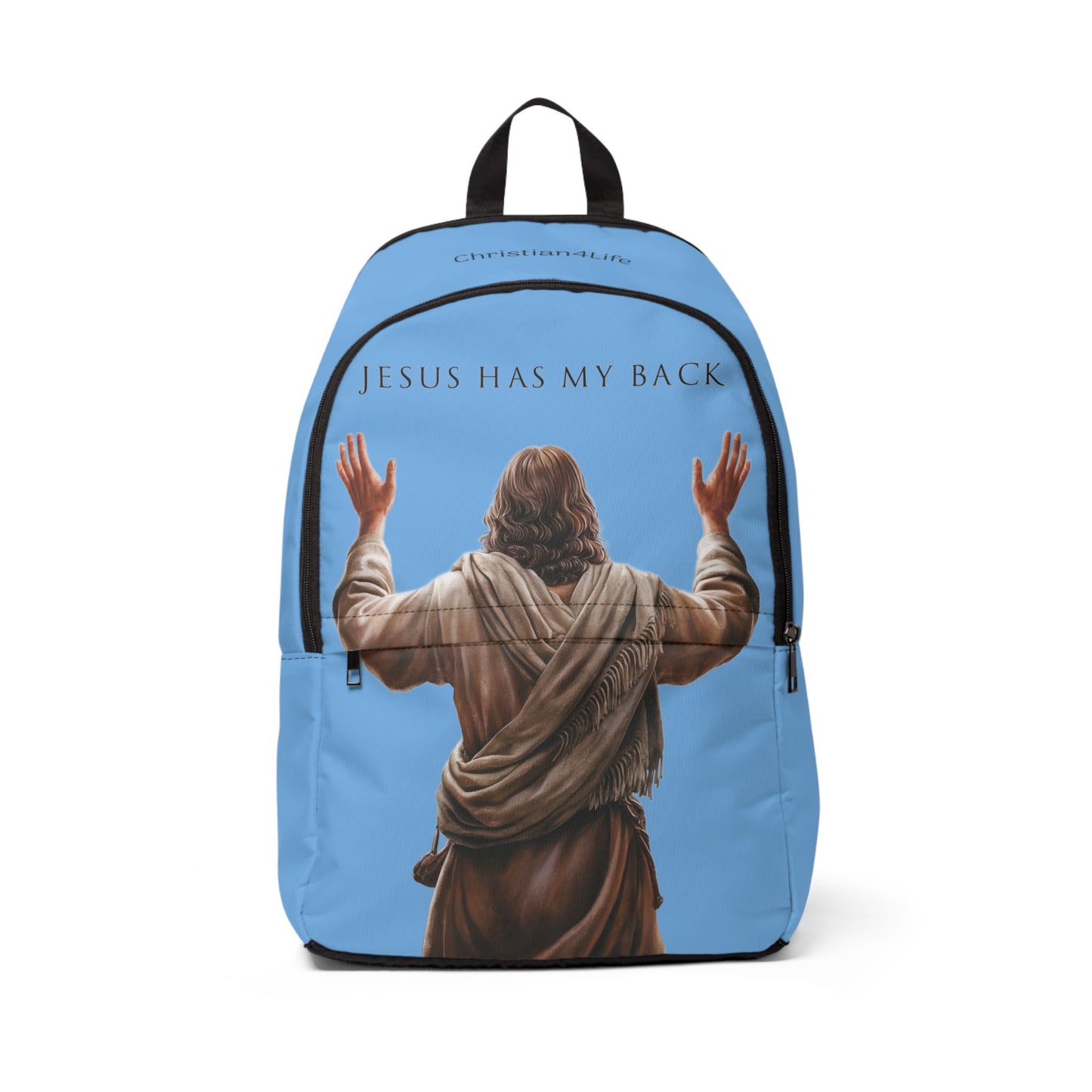 "Jesus Has My Back" design Christian Backpack (light blue) Bags Christian4Life