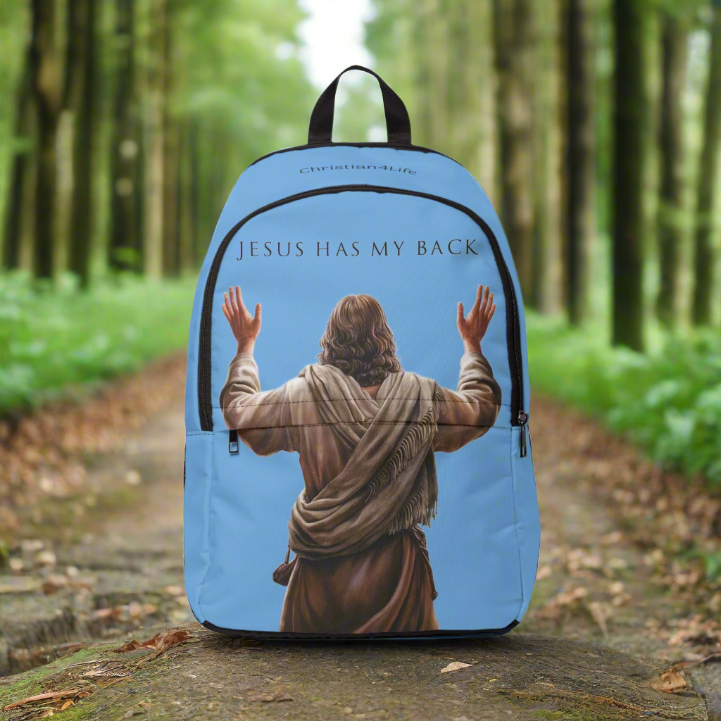 "Jesus Has My Back" design Christian Backpack (light blue) Bags Christian4Life