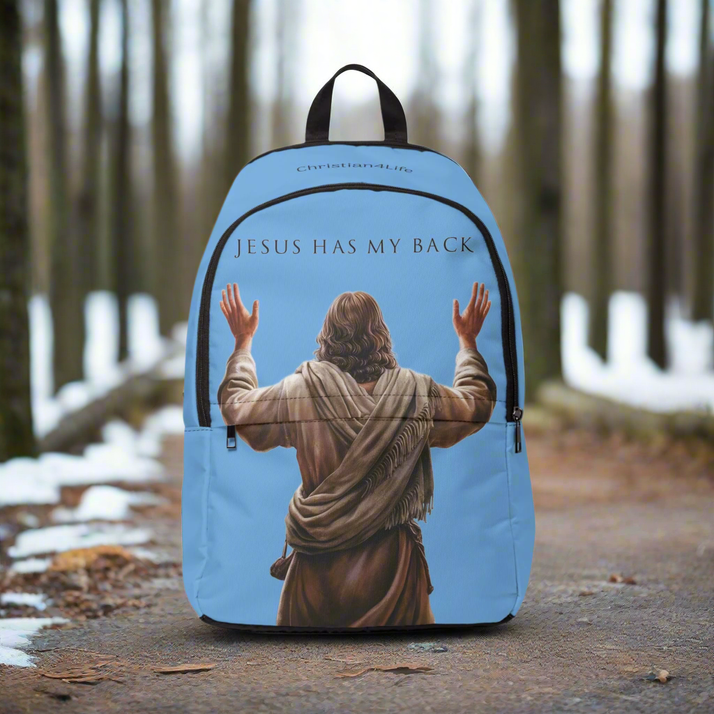 "Jesus Has My Back" design Christian Backpack (light blue) Bags Christian4Life