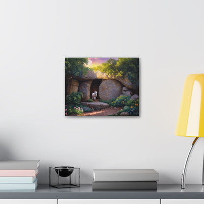 He is Risen, Tomb and Lamb Christian Wall Art Canvas, Easter (multiple sizes)