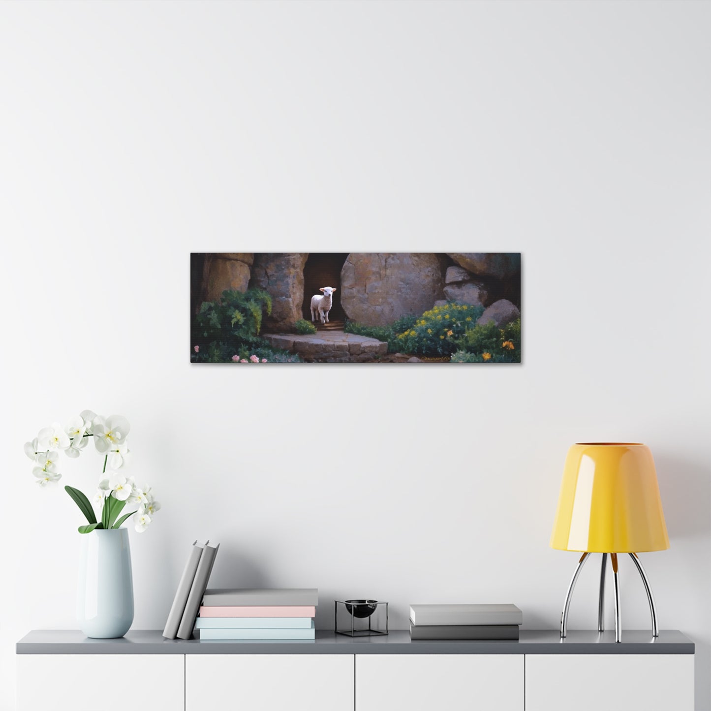 He is Risen, Tomb and Lamb Christian Wall Art Canvas, Easter (multiple sizes)