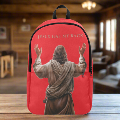 "Jesus Has My Back" Christian Backpack (Choose Red Shade)