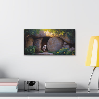 He is Risen, Tomb and Lamb Christian Wall Art Canvas, Easter (multiple sizes)