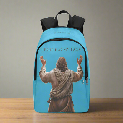 "Jesus Has My Back" design Christian Backpack (turquoise)