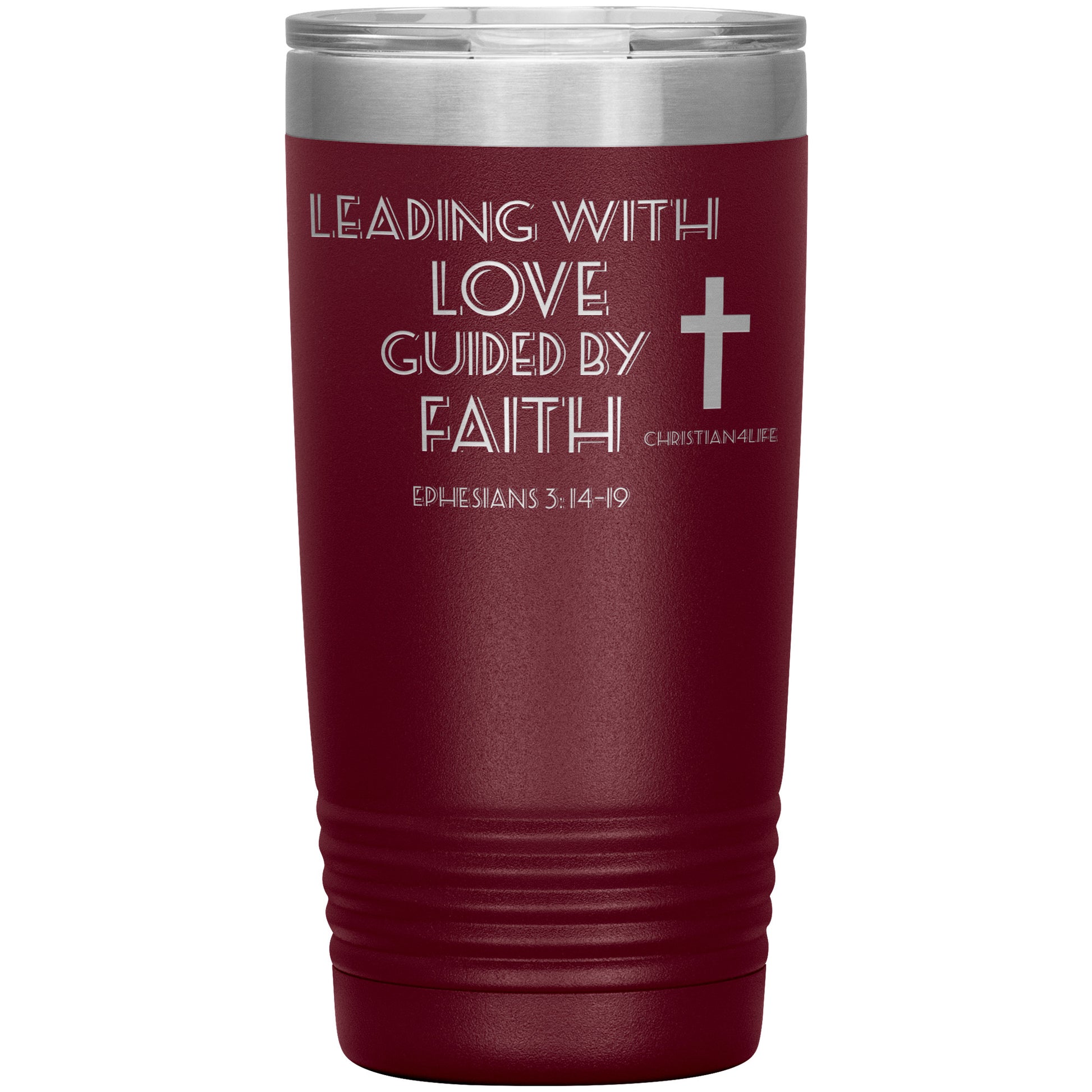 20oz Christian Insulated Tumbler -Leading with Love - Maroon - Tumblers