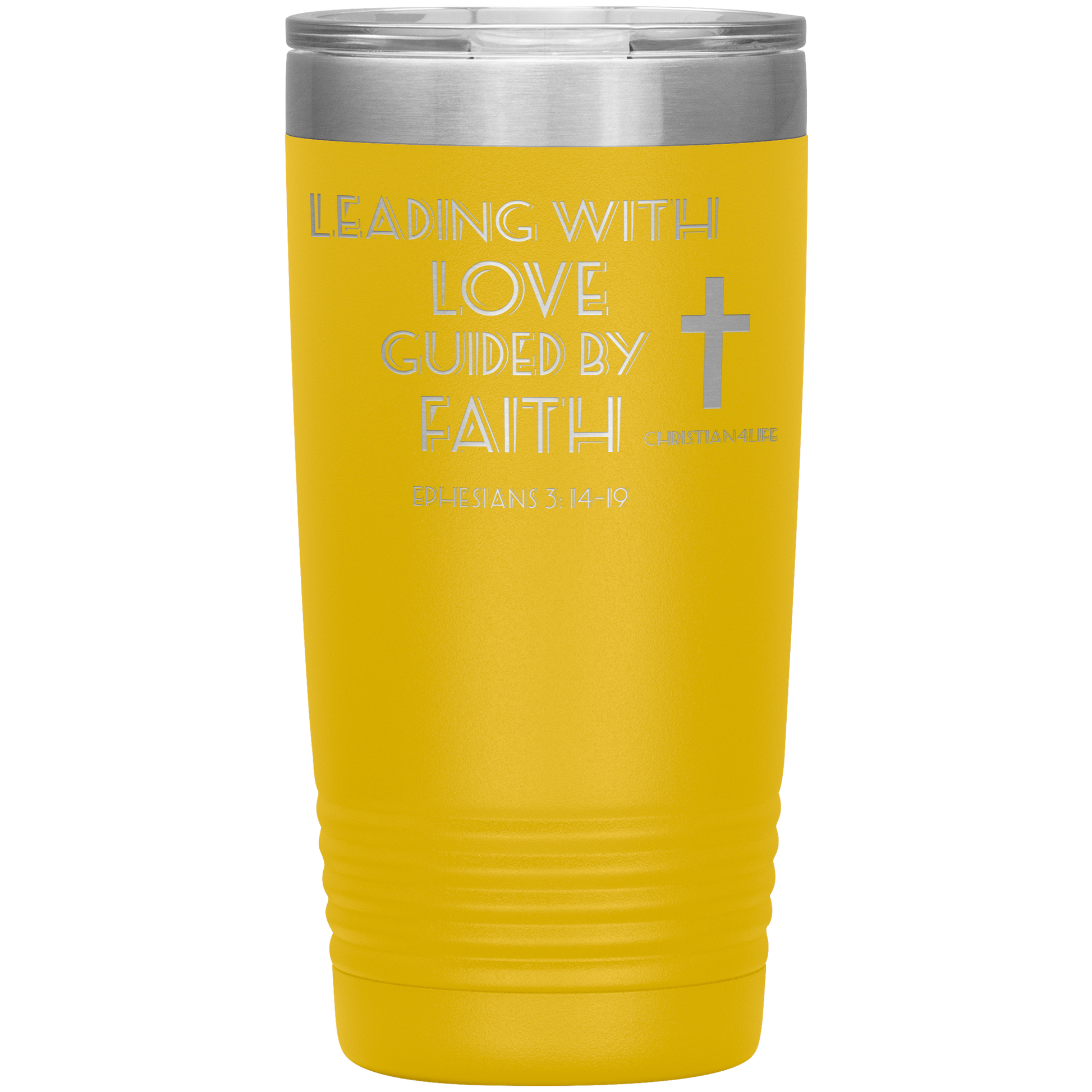 20oz Christian Insulated Tumbler -Leading with Love - Yellow - Tumblers
