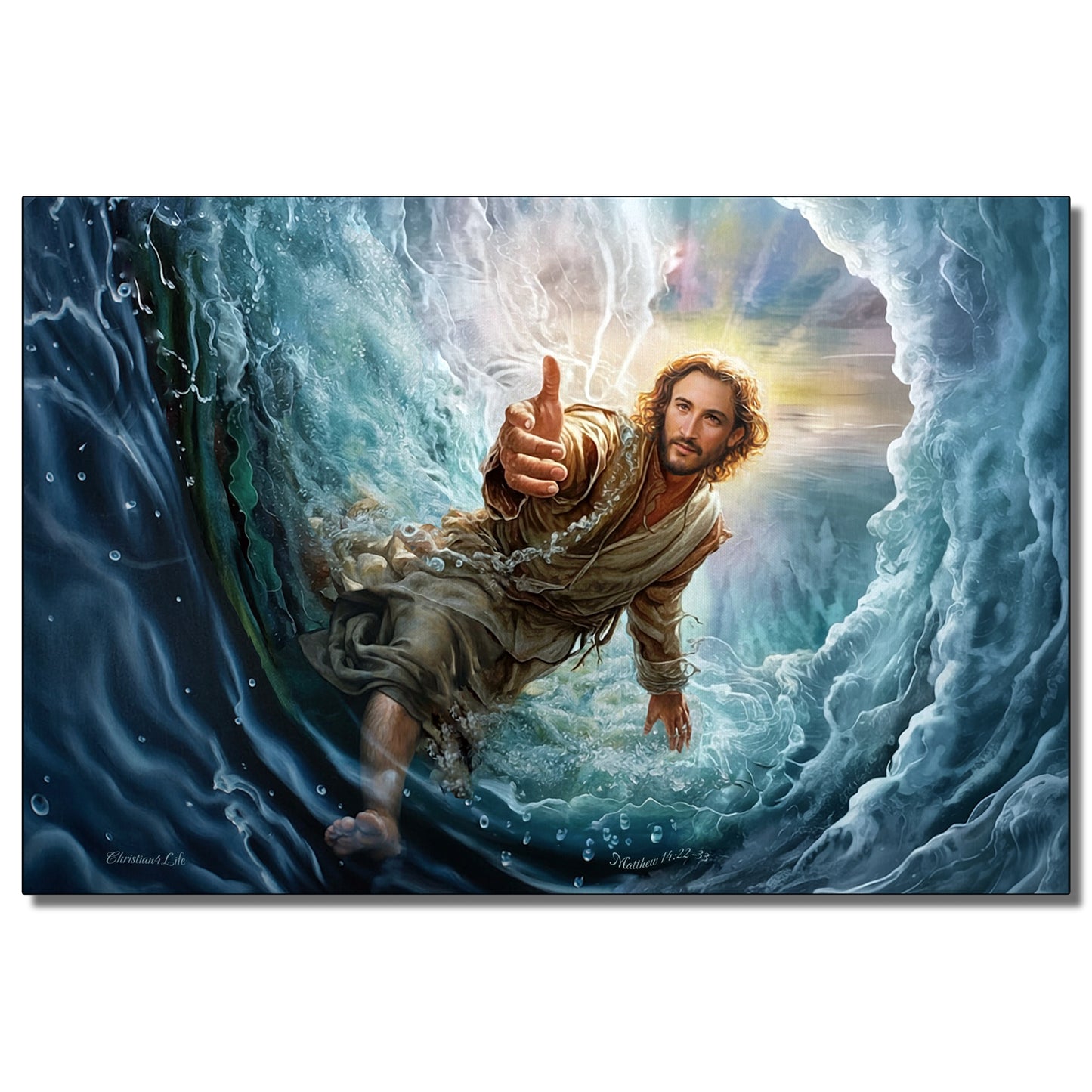 Jesus Reaches Down to Rescue and Lift You Out of the Water - Christian Gallery Wrapped Canvas Wall Art Print