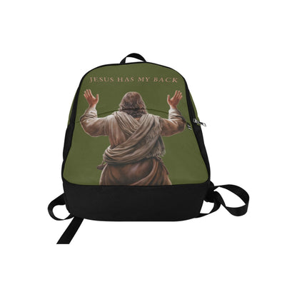 "Jesus Has My Back" Christian Backpack-Black Side Accent (Choose Green or Blue shades)