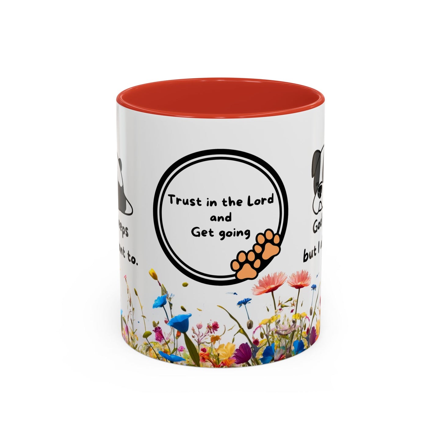 Christian  11oz and 15oz Accent Coffee Mug "God never sleeps" (with flowers)