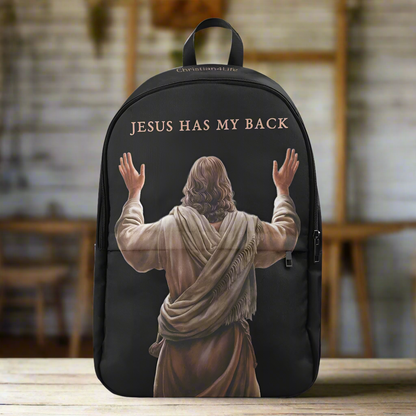"Jesus Has My Back" Graphic design Christian Backpack (black)